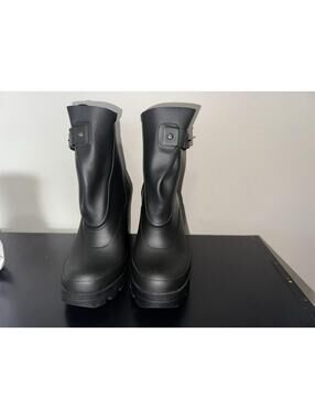 Hunter Original Heeled Short Rain Boots Black Rubber Ankle Boot Womens 7 EU 38